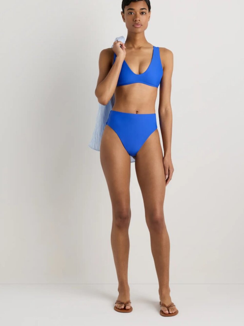 Quince Italian High Waist High Leg Bikini Bottom In Royal Blue Medium NWT - Picture 2 of 8